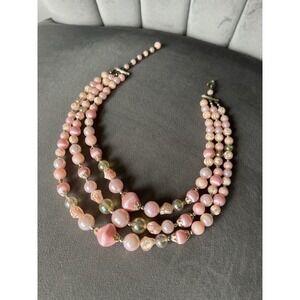 Vintage Three Strand Pink Lucite Necklace Great Condition Valentine's Day Gift